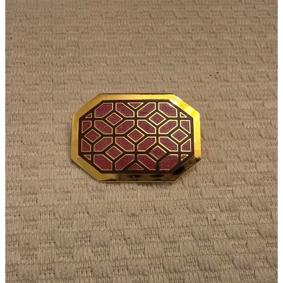 Vintage Isle Of Skye Geometric Gold-Tone Brooch Pin Cloisonne Red Enamel Design - Picture 1 of 4